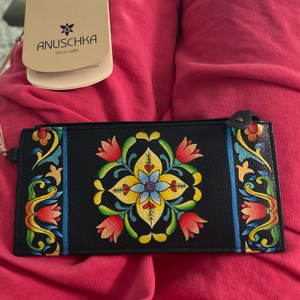 Anuschka Black Multicolor Floral Clutch
